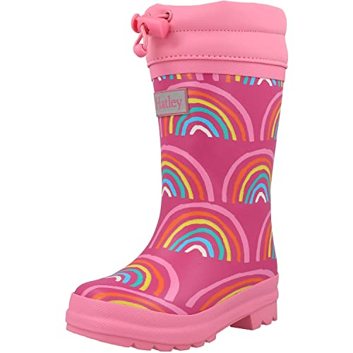 Hatley Jungen Mädchen Sherpa Lined Printed Wellington Gummistiefel Rain Boot, Rainy Rainbows, 21 EU von Hatley