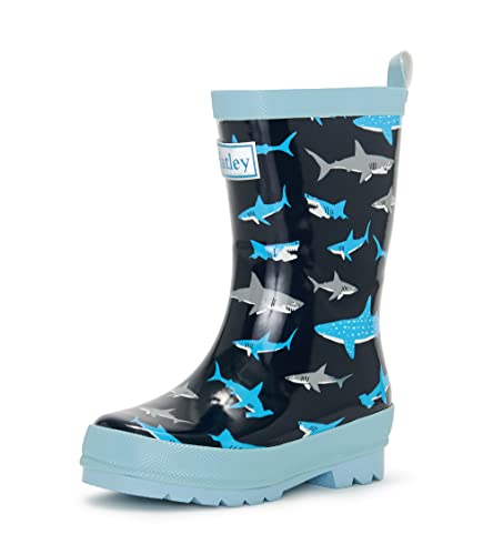Hatley Jungen Rain Boot Gummistiefel, Blau (Shark Frenzy), 33 EU(2 US / 1 UK) von Hatley