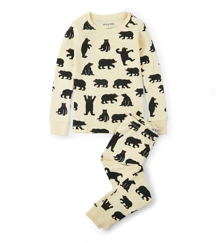 Hatley Kinder Zweiteiliger Schlafanzug Kids Pj Set (Ovl) - Black Bears On Natural, Weiß (Off-White), 6 Jhare (Herstellergröße: 6) von Hatley