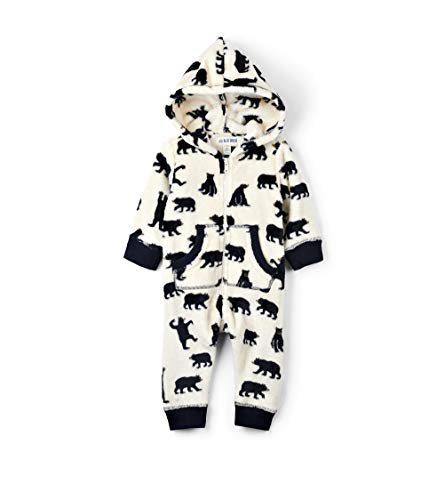 Hatley Damen Kapuzen-Jumpuits aus flauschigem Fleece, Familie Onesie, Weiß (Overall für Kleinkinder, Schwarze Bären auf Natur), XXXXX-Small (Size: 3-6 Months) von Hatley