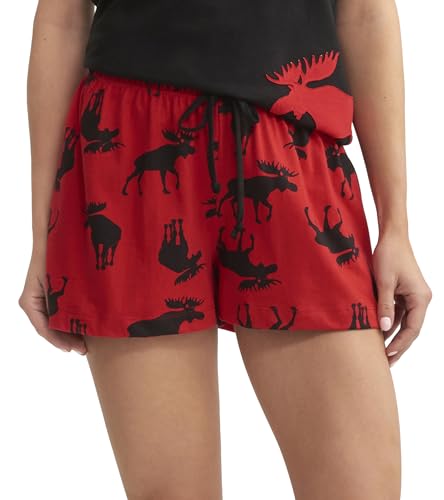 Little Blue House Damen Pyjama Boxer Shorts Pyjamaunterteil, Moose On Red, X-Large von Little Blue House