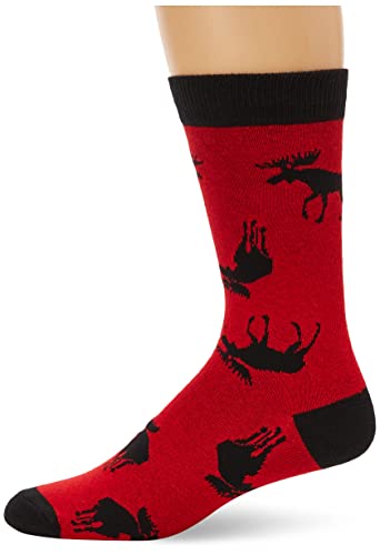 Hatley Herren Crew Lssige Socken, Elch auf Rot, Einheitsgröße EU von Hatley