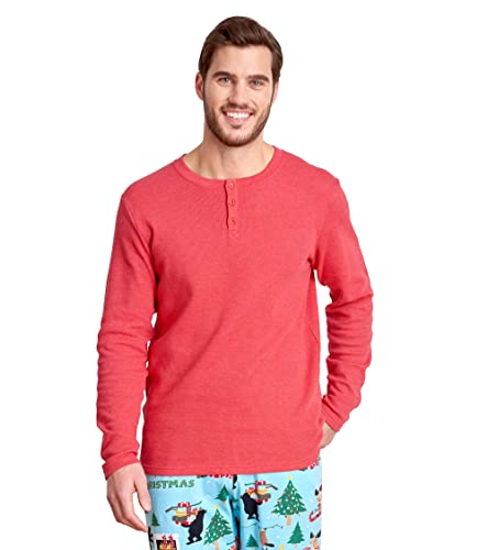 Hatley Herren Long Sleeve Waffle Henley Pyjamaoberteil, Holiday Red, X-Large von Little Blue House