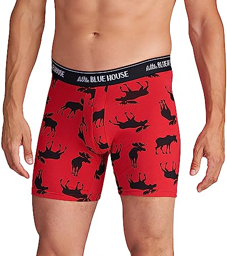 Little Blue House by Hatley Herren Printed Boxers Boxershorts, Elch auf Rot, Medium von Hatley