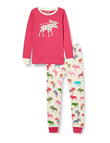 Hatley Mädchen Long Sleeve Appliqué Pajama Set Pyjamaset, I Moose Be Dreaming-Gemusterter Elch, 10 Jahre von Hatley
