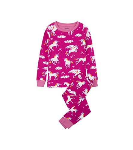 Hatley Mädchen Organic Cotton Long Sleeve Printed Pyjama Sets Zweiteiliger Schlafanzug, (Rainbow Unicorns), 7 Jahre EU von Hatley