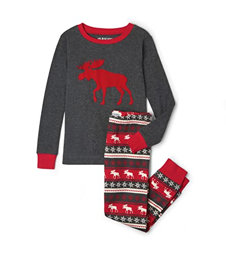 Hatley Damen Bear Family Pyjamas Zweiteiliger Schlafanzug, Grau (Kid's Long Sleeve Appliqué Pyjama Set-Moose Fair Isle 020), Large (Herstellergröße: 6 Jahre) von Little Blue House by Hatley