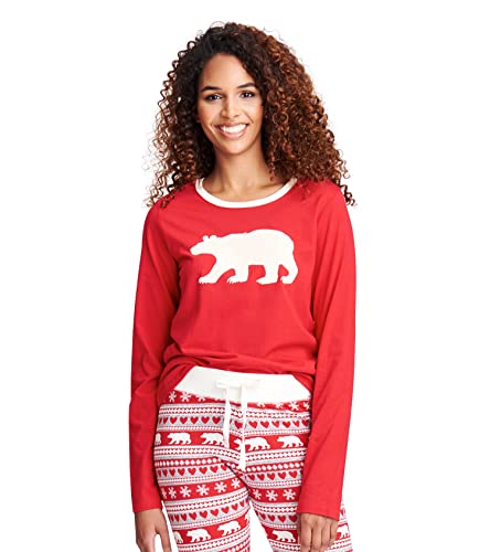 Hatley Damen Fair Isle Bear Langarm T-shirt, Rot (Fair Isle Bear 600), X-Large von Little Blue House