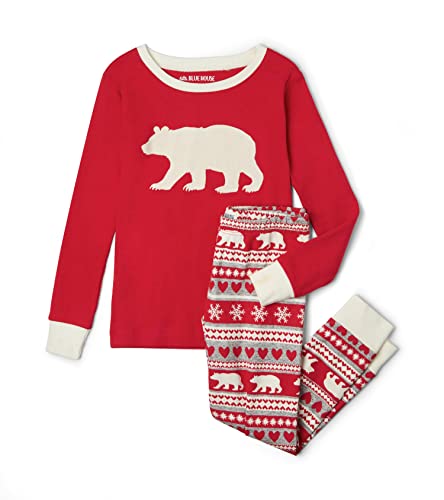 Little Blue House by Hatley Damen Moose Family Pyjamas Zweiteiliger Schlafanzug, Rot (Kid's Long Sleeve Appliqué Pyjama Set-Bear Fair Isle 600), X-Small (Herstellergröße: 2 Jahre) von Little Blue House by Hatley