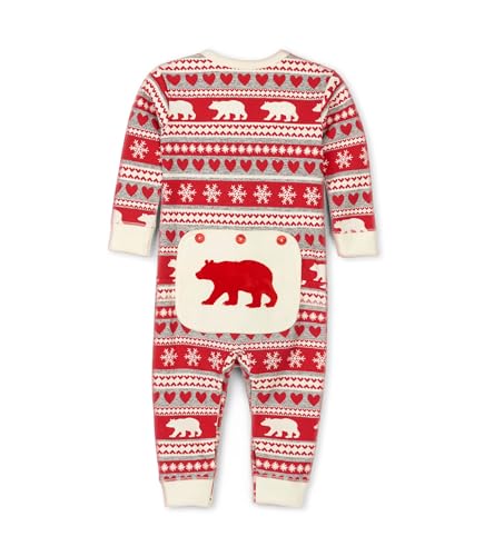 Hatley Kinder Fair Isle Bear & Moose Family Union Suits Strampelanzug, Rot (Infant Bear 600), XXX-Small (Herstellergröße: 12-18 Monate) von Hatley