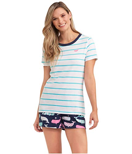 Hatley Damen Kurzärmeliges Pyjama-Top Pyjamaoberteil, Nautischer Wal, Large von Hatley