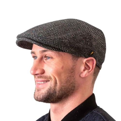 Hatman of Ireland Authentic Tweed Flat Cap 100% Irish Wool Handmade Irland Men Casquette Navy Green Charcoal, Anthrazit 6400, large von Hatman of Ireland