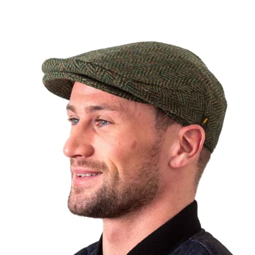 Hatman of Ireland Authentische Tweed Flachkappe für Herren 100% Donegal Tweed Fischgrätenmuster handgefertigt Hergestellt in Irland (DE/NL/SE/PL, Alphanumerisch, M, Armee-grün) von Hatman of Ireland