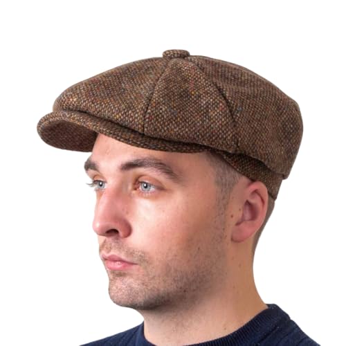 Hatman of Ireland Herren 100% Kerry Woollen Mills Tweed 8 Stück Mütze Irischer Newsboy Hut Made in Irland, Braun, L von Hatman of Ireland