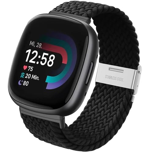 Kompatibel Mit Fitbit Versa 4 Armband - Verstellbar Geflochtener Elastischer Nylon Solo Loop Uhrenarmband für Versa 3, Sense 2, Sense - Damen/Herren, Multi Farben von Hatolove