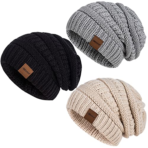 Hatromm Slouchy Mütze Damen Winter 3 Stück, Beanie Mütze Damen Herren Übergroß Warmer Strick, Damen Mütze Winter, Schwarz+Haferflocken+Dunkelgrau- von Hatromm