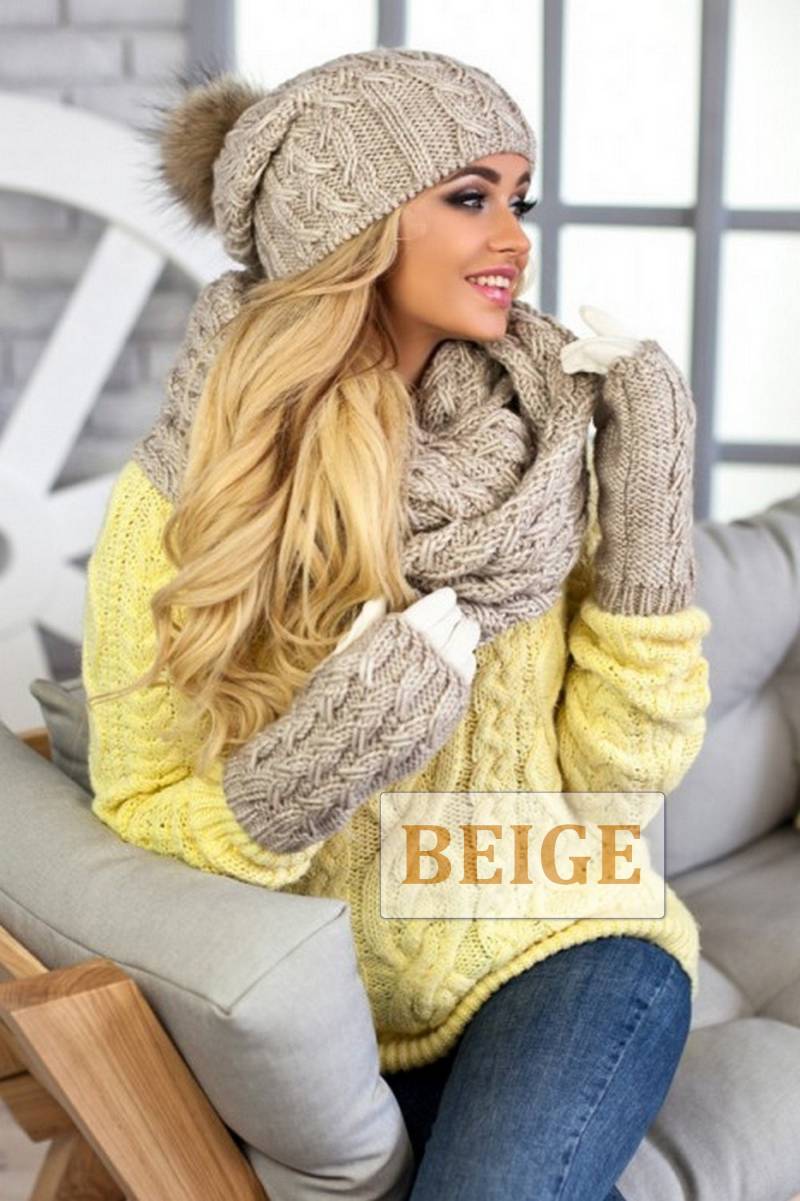 Mütze Schal Handschuhe Set, Damen-Winter Pom Slouchy Hut Mit Fleece Gefüttert Fäustlinge von HatsCats