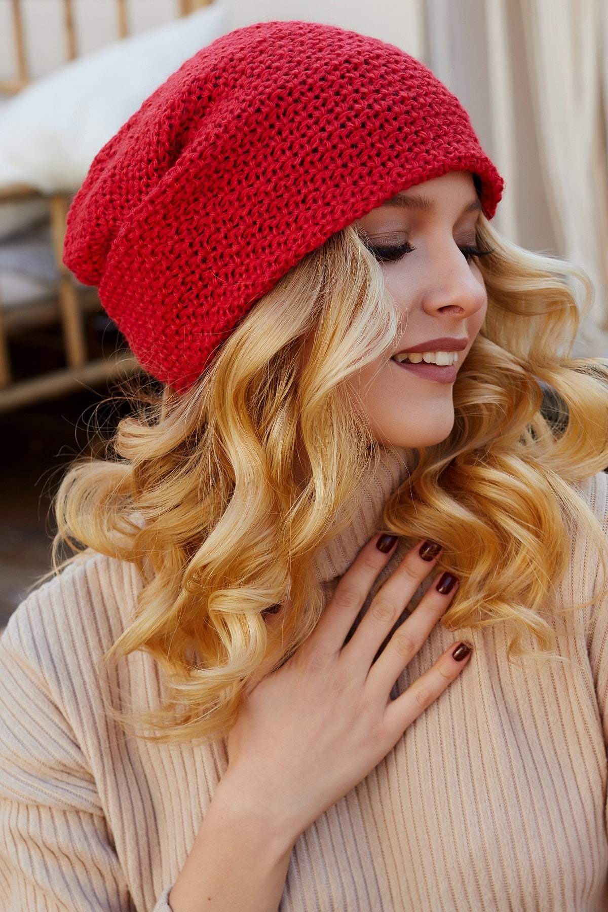 Oversized Beanie Für Frauen Männer, Baumwolle Gefüttert Alle Jahreszeiten Beanie, Slouchy Große Mütze Im Boho Style von HatsCats