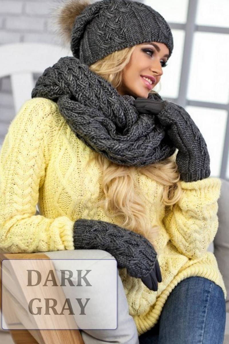 Pelz Bommel Mütze, Stricken Schal, Handschuhe, Winter Set, Slouchy Pom Fleece Gefüttert, Zopfmuster Strick Handschuhe Pelz Bommel Mütze, Stricken Schal, Handschuhe, Winter Set, Slouchy Pom Fleece Gefüttert, Zopfmuster Strick Handschuhe von HatsCats