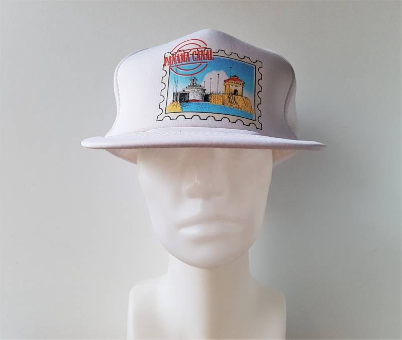Vintage 1980Er Jahre Panamakanal Original Weiß Mesh Trucker Snapback Hut Stempel Wasserstraße Souvenir Atlantik Pazifik Baseballkappe Verstellbare von HatsForward