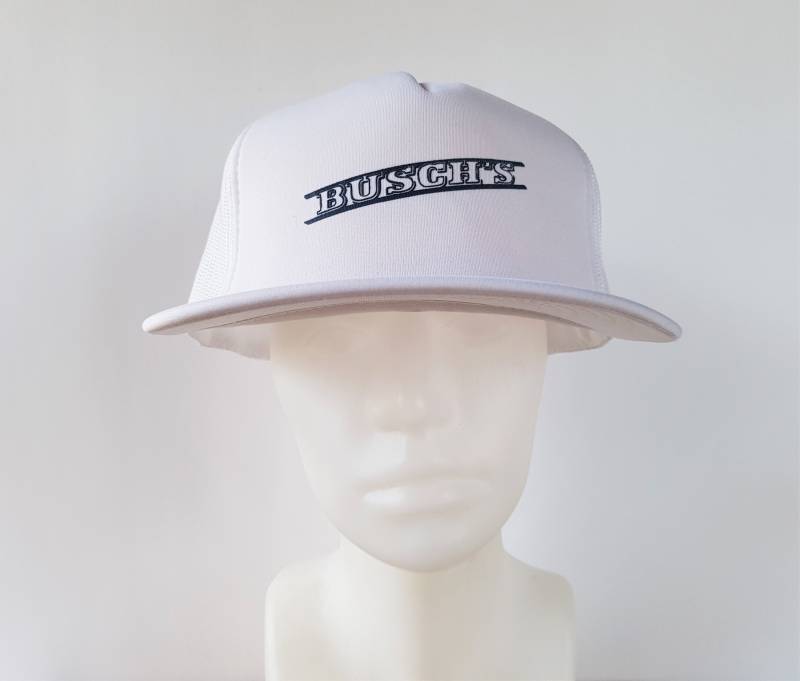 Vintage 80Er Jahre Busch's Beer All White Mesh Trucker Snapback Hut Busch Promo Baseball Cap Old School Minimal G.t. Lanning Ballkappe von HatsForward