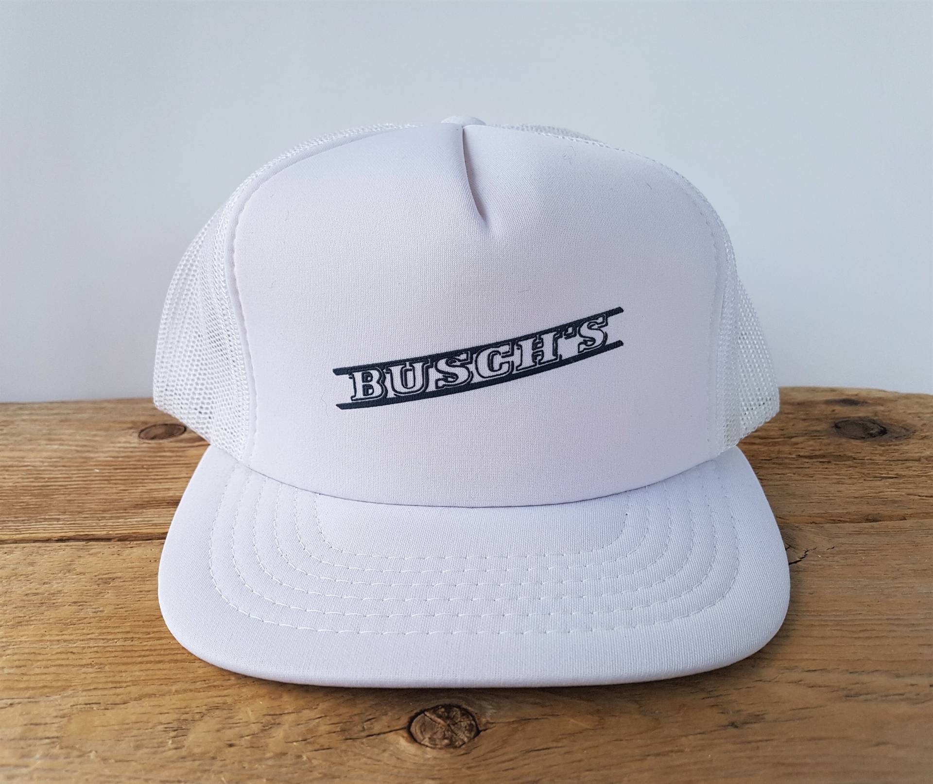 Vintage 80Er Jahre Busch's Beer All White Mesh Trucker Snapback Hut Busch Promo Baseball Cap Old School Minimal G.t. Lanning Ballkappe von HatsForward