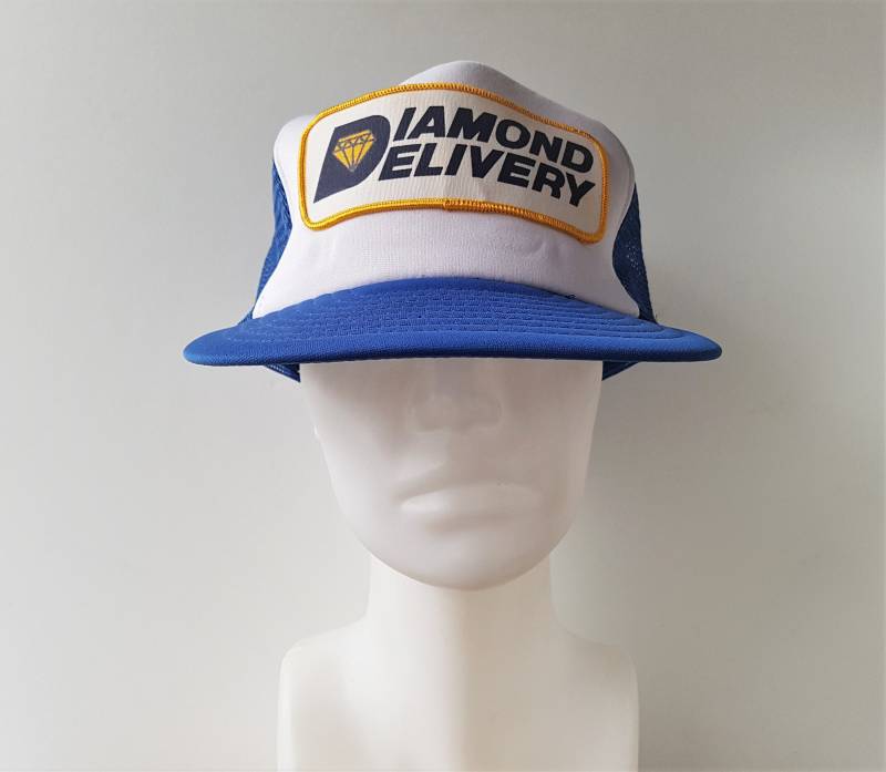 Vintage 80Er Jahre Daimond Delivery Trucker Hat Blau Mesh Snapback Baseball Cap Trucking Freight Truck Transport Company Retro Verstellbare Ballcap von HatsForward