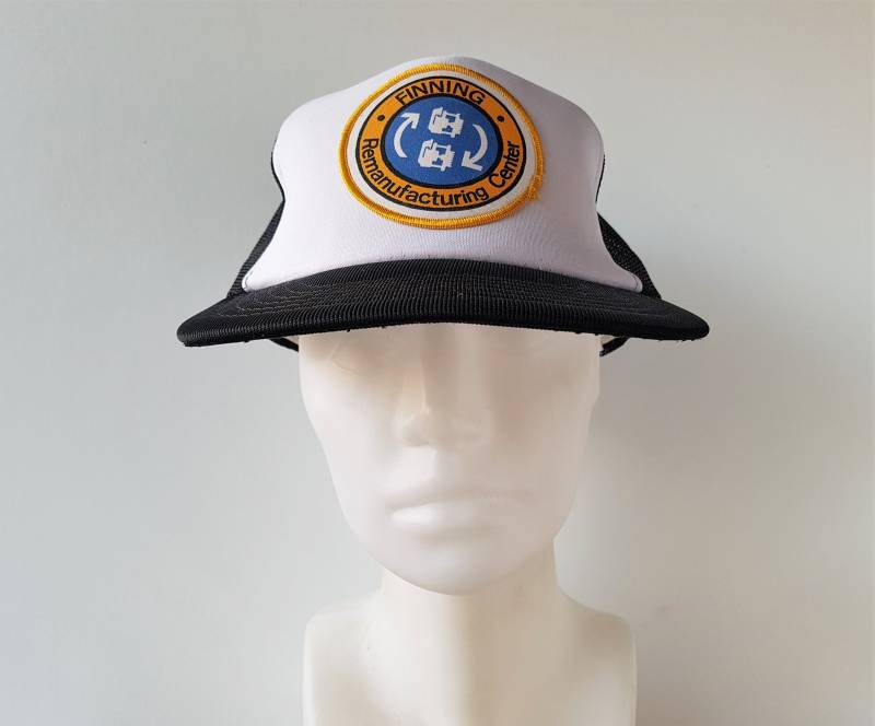 Vintage 80Er Jahre Finning Remanufacturing Center Raupe Teile Trucker Hut Original Schwarz Mesh Snapback Cat Promo Cap Traktor Ausrüstung Reparatur von HatsForward