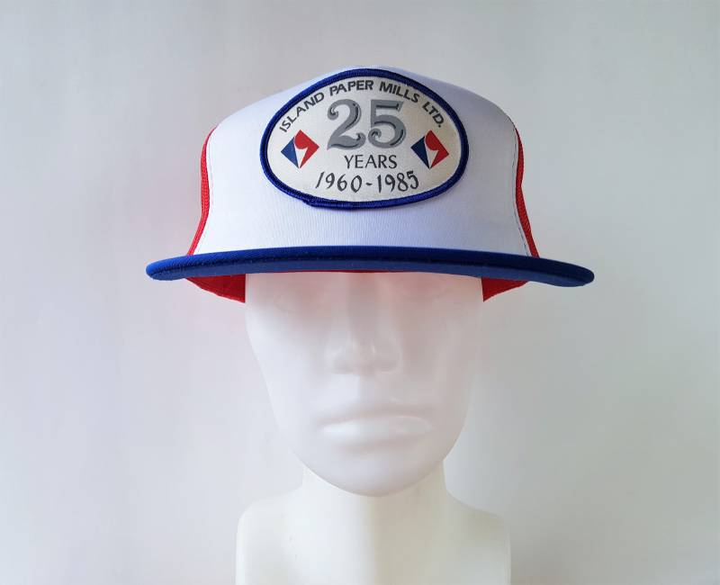 Vintage 80Er Jahre Island Paper Mills Ltd. 25Th Jubiläum Trucker Hat 1960-1985 Patch Mesh Snapback Baseball Cap Defunct Company Domtar Ballcap von HatsForward