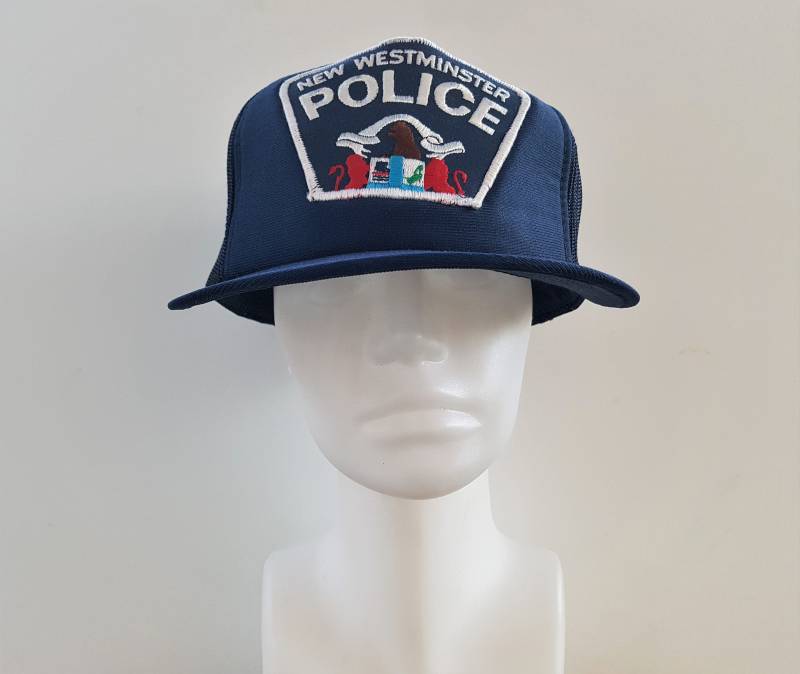 Vintage 80Er Jahre New Westminster City Polizei Trucker-Hut Defunct Logo Patch Original Navy Mesh Snapback Einstellbare Baseballkappe British von HatsForward