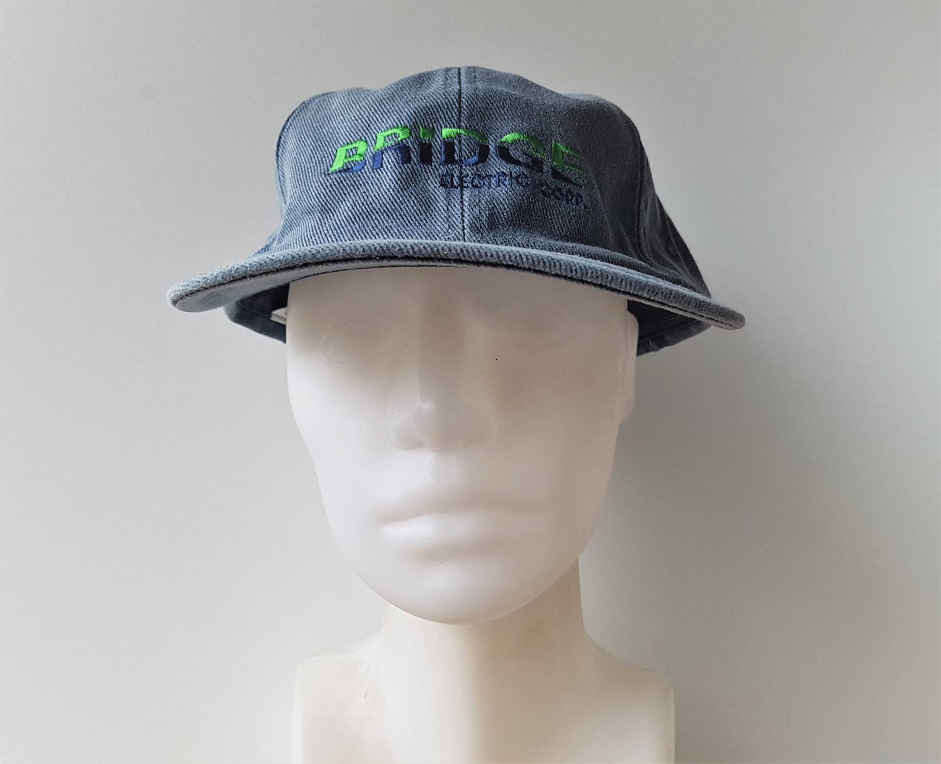 Vintage 90Er Jahre Bridge Electric Corp Schwerer Denim Strapback Hut Unstrukturiert Bestickt Lässig Minimal Verstellbare Baseball Dad Cap Ajm Ballcap von HatsForward