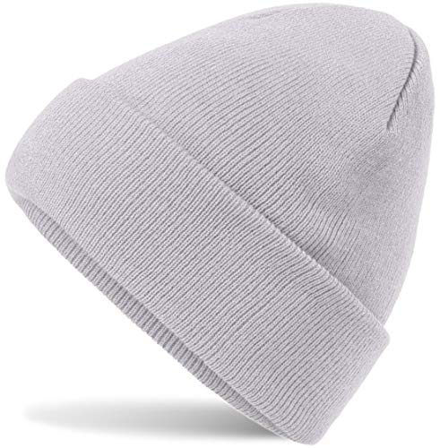 Hatsatar Unisex warme Beanie Strickmütze | Wintermütze für Damen & Herren | Feinstrick Mütze doppelt gestrickt | warm & weich (Light Grey) von Hatsatar