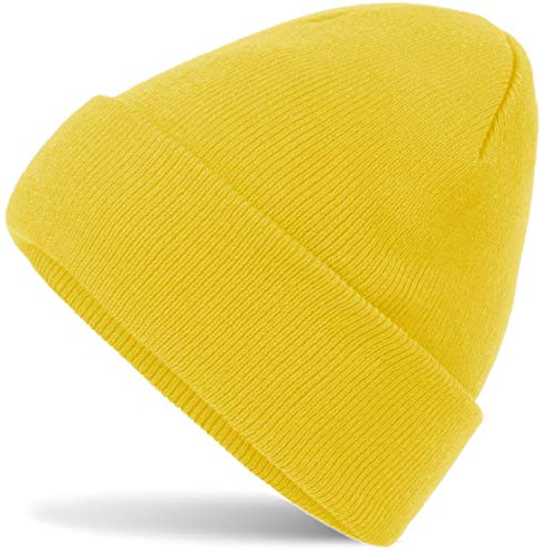 Hatsatar Unisex warme Beanie Strickmütze | Wintermütze für Damen & Herren | Feinstrick Mütze doppelt gestrickt | warm & weich (Yellow) von Hatsatar