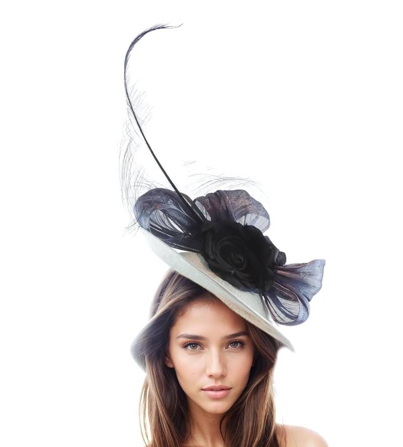 Weiß Marine Blau Bogen Feder Fascinator Hut Stirnband Für Frauen Kentucky Derby Eichen Hochzeit Royal Ascot Formelle Anlass Haar Braut Teeparty von Hatsbycressida