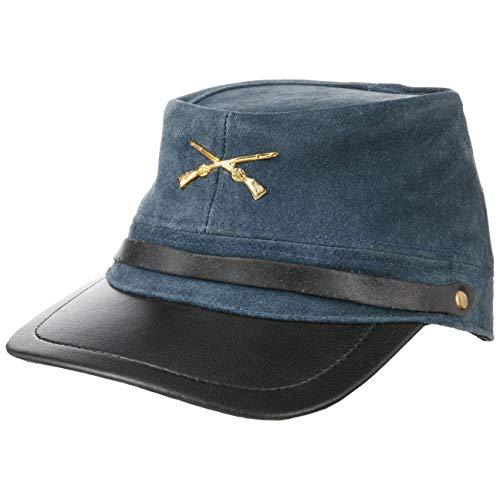 Hutshopping Nordstaaten Ledermütze Herren - One Size (ca. 55-60 cm) - Ledercap aus Wildleder - Nordstaatenmütze mit wärmendem Futter und Garniturband - Herrencap Sommer/Winter blau One Size von Hatshopping