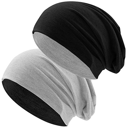 Hatstar® Bicolor Slouch Long Beanie Mütze | leicht und weich | für Damen und Herren | Übergangsmütze für Frühling und Sommer (Zwei-farbig | Bicolor hellgrau-schwarz) von Hatstar