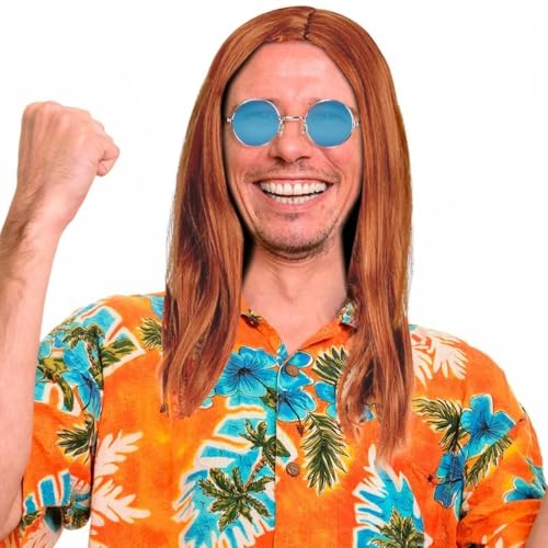 HatStar Hippie Perücke 70er Jahre Perücken für Herren & Damen zu Karneval Fasching Motto Party (braun) von Hatstar