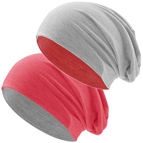 Hatstar® Bicolor Slouch Long Beanie Mütze | leicht und weich | für Damen und Herren | Übergangsmütze für Frühling und Sommer (Zwei-farbig | Bicolor rot-hellgrau) von Hatstar