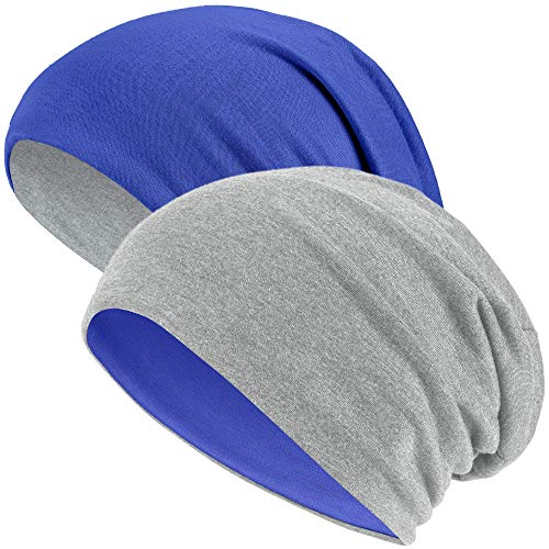 Hatstar®2in1 Reversible Unisex Beanie | Damen und Herren Mütze | Übergangsmütze für Frühling und Sommer | SoftTouch Poly - Baumwolle | leicht & weich (royal/hellgrau) von Hatstar