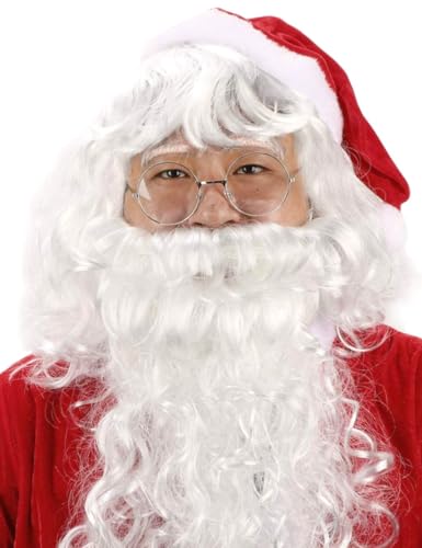 Hatstar 4-teiliges Weihnachtsmann Set | Perücke + Bart + Mütze + Brille | Nikolaus Santa Claus Ruprecht | rot - weiss Verkleidung zu Weihnachten | Accessoire für Damen und Herren von Hatstar