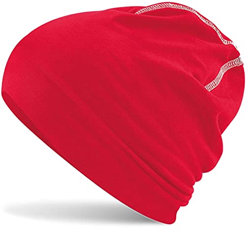 Hatstar Baumwoll Jersey Damen Beanie Mütze (5 | rot-Weiss) von Hatstar