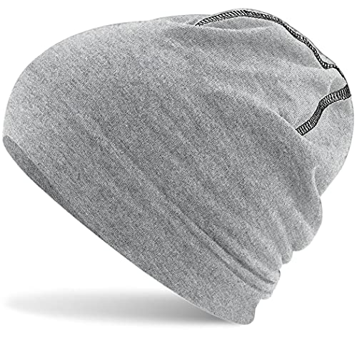 Hatstar Baumwoll Jersey Damen Beanie Mütze (6 | Heather Grey-schwarz) von Hatstar