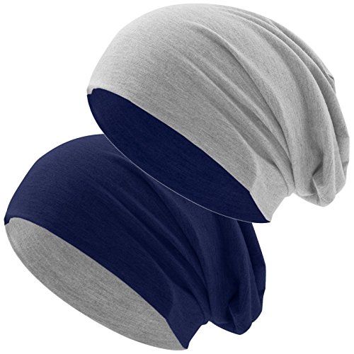 Hatstar® Bicolor Slouch Long Beanie Mütze | leicht und weich | für Damen und Herren | Übergangsmütze für Frühling und Sommer (Zwei-farbig | Bicolor Navy-hellgrau) von Hatstar