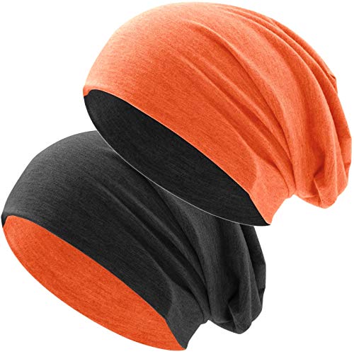 Hatstar® Bicolor Slouch Long Beanie Mütze | leicht und weich | für Damen und Herren | Übergangsmütze für Frühling und Sommer (Zwei-farbig | Bicolor orange-schwarz) von Hatstar