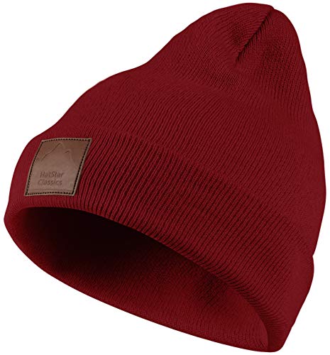 Hatstar Classics Unisex Leatherpatch Long Beanie Strickmütze Wintermütze, bordeaux, 30 von Hatstar