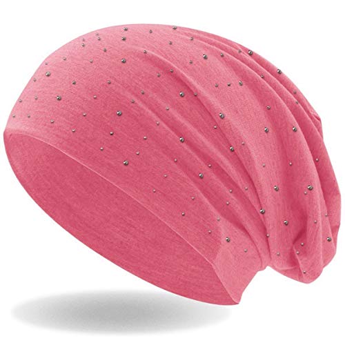 Hatstar Damen Beanie Mütze | mit edler Strass Nieten Applikation | Mädchen Mütze | elastisches Slouch Long Beanie | leicht und weich (Light pink) von Hatstar
