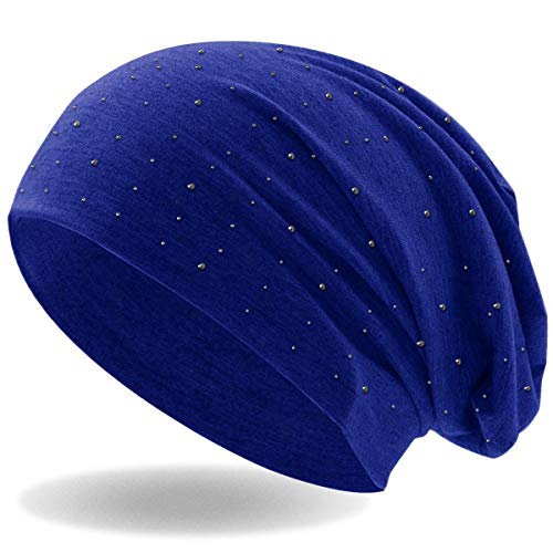 Hatstar Damen Beanie Mütze | mit edler Strass Nieten Applikation | Mädchen Mütze | elastisches Slouch Long Beanie | leicht und weich (Royal) von Hatstar