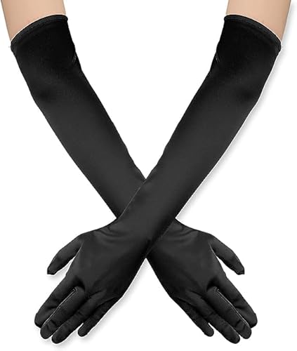 Hatstar Damen Handschuhe Lang | Satin Glamour Abendhandschuh | Accessoire zu Halloween, Karneval, Fasching, Hochzeit, Oper & Party Kostüm | für Damen & Mädchen (schwarz) von Hatstar