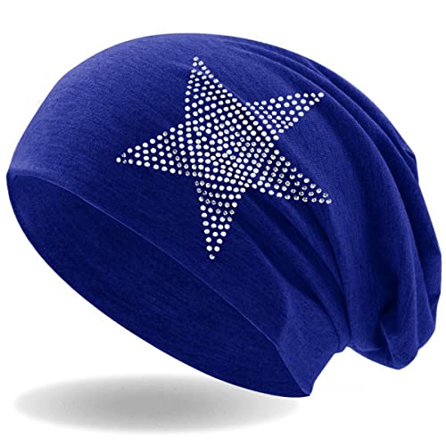 Hatstar Strass Stern Damen Beanie Mütze | elastisches Slouch Long Beanie | Mädchen Mütze | mit edler Strass Applikation | leicht und weich (royal) von Hatstar