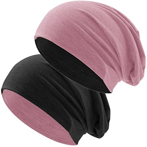 Hatstar® Bicolor Slouch Long Beanie Mütze | leicht und weich | für Damen und Herren | Übergangsmütze für Frühling und Sommer (Zwei-farbig | Bicolor schwarz-rosa) von Hatstar